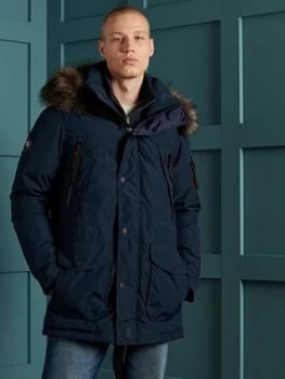 Superdry Premium Down Parka Coat - Navy, Size S, Men