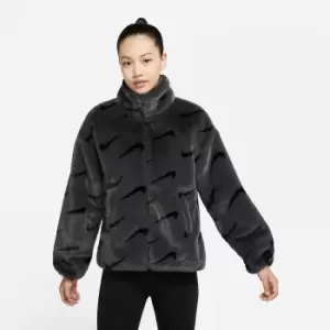 Nike W Nsw Fx Fur All Over Swoosh Jacket, Dk Smoke Grey/Black, Female, Jackets & Outerwear, DQ6842-070