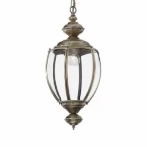 Norma 1 Light Ceiling Lantern Pendant Antique Brass, Clear Glass, E27