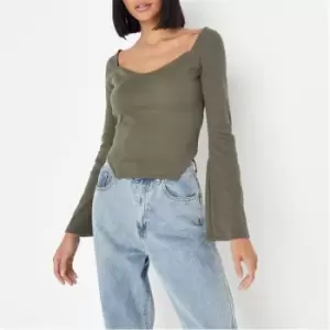 Missguided Wide Rib Asym Hem Milkmaid Top - Green