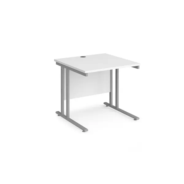 Maestro 25 Straight Desk Silver Frame and White Table Top - 800x800mm