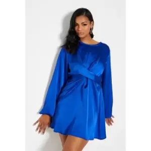 I Saw It First Satin Twist Front Skater Mini Dress - Blue