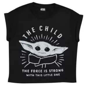 Star Wars: The Mandalorian Girls The Force Is Strong The Child Cropped T-Shirt (13-14 Years) (Black)