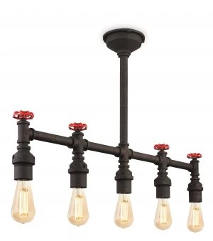 5 Light Semi Flush Light Rustic Black, E27