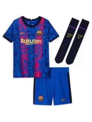 Nike Little Kids Barcelona 21/22 Third Kit, Blue, Size XL