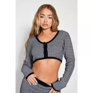 I Saw It First Monogram Knitted Crop Cardigan - Black