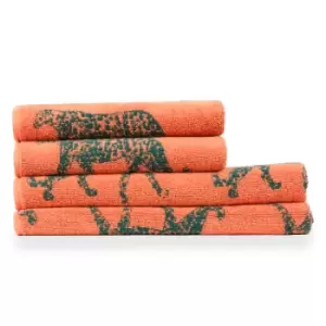 Leopard Abstract Jacquard 4 Piece Hand/Bath Towel Set Orange