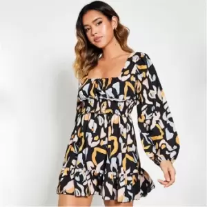 I Saw It First Ditsy Floral Milkmaid Long Sleeve Mini Dress - Multi