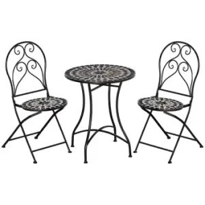 Outsunny 3pc Mosaic Garden Bistro Set with Coffee Table and 2 Folding Chairs