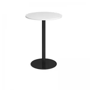 Monza circular poseur table with flat round Black base 800mm - white