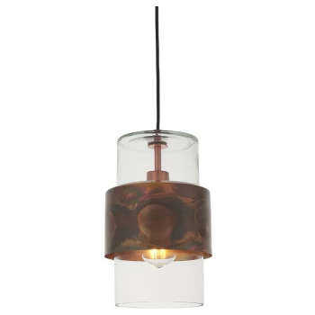 Merano Palermo Pendant Ceiling Light Copper Patina Plate & Clear Glass