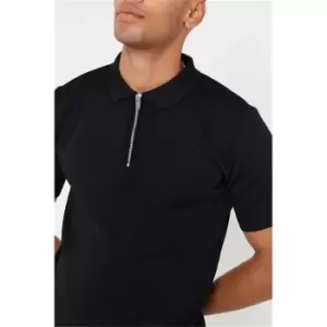 I Saw It First Black Slim Fit Half Zip Knitted Top - Black