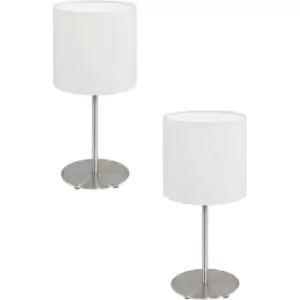 2 PACK Table Desk Lamp Colour Satin Nickel Steel Shade White Fabric E14 1x40W