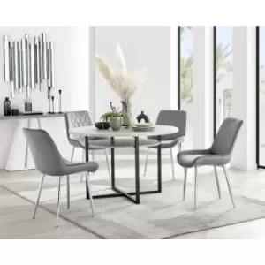 Furniturebox Adley Grey Concrete Effect 120cm Storage Dining Table & 4 Grey Pesaro Silver Leg Velvet Chairs