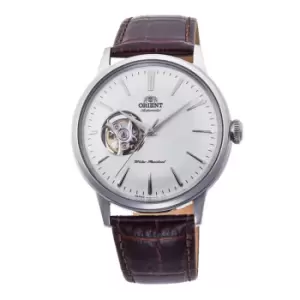 Orient Bambino Open Heart White Dial Brown Leather Strap Mens Watch RA-AG0002S10B