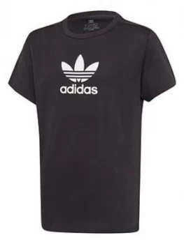 adidas Originals Girls Trefoil Tee - Black, Size 4-5 Years, Women