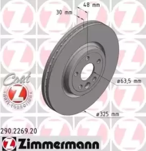 ZIMMERMANN Brake disc 290.2269.20 Brake rotor,Brake discs LAND ROVER,JAGUAR,Range Rover Velar (L560),XE (X760),F-PACE (X761_),XF (X260)