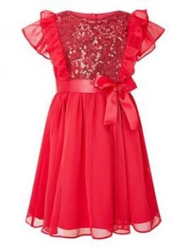 Monsoon Baby Girls Sequin Chiffon Dress - Red, Size 0-3 Months