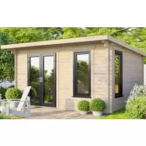 Power Sheds 14 x 10ft Left Hand Door Pent Notched Logs Log Cabin