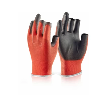 PU COATED 3 FINGERLESS GLOVE M (SIZE 8) - Red - Click