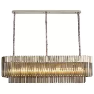 Luminosa Lighting - Luminosa Poland Ceiling Pendant Rectangle 7 Light E14, Polished Nickel, Smoke Sculpted Glass