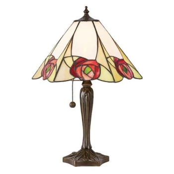 Interiors Ingram - 1 Light Medium Table Lamp Tiffany Glass, Dark Bronze Paint with Highlights, E27