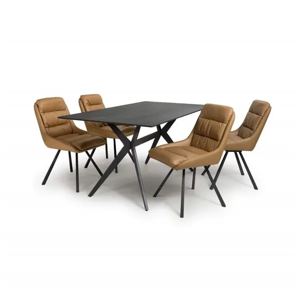 Shankar Timor 1.6m Black & 4 Arnhem Tan Dining Set - Black 9016075