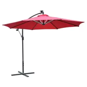 Outsunny 3M LED Patio Banana Umbrella Cantilever Parasol W/ Crank Base Red