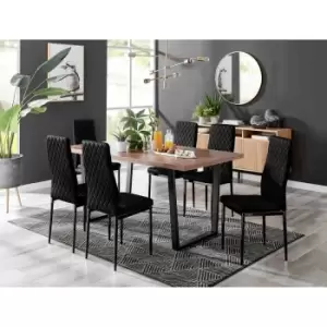 Furniture Box Kylo Brown Wood Effect Dining Table and 6 Black Velvet Milan Black Leg Chairs