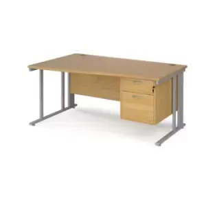 Office Desk Left Hand Wave Desk 1600mm With Pedestal Oak Top With Silver Frame Maestro 25 MCM16WLP2SO