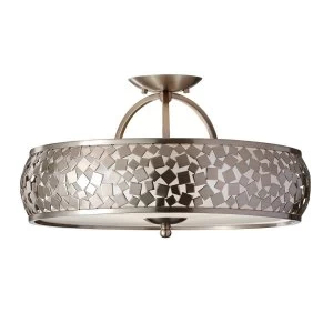 3 Light Semi Flush Ceiling Light Brushed Steel, E27