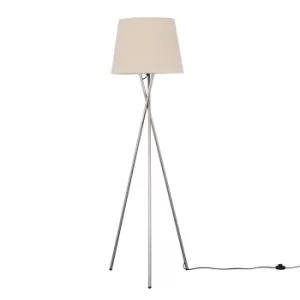 Camden Brushed Chrome Tripod Floor Lamp with XL Beige Aspen Shade