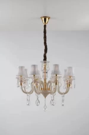 MONET 8 Light Chandeliers with Shades Gold, Crystal With Fabric 73x58cm