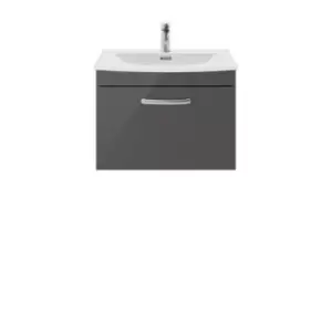 Nuie Athena 600 Wall Hung Single Drawer Vanity & Curved Basin - Gloss Grey