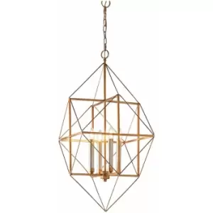 Mutli Arm Angular 4 Light Ceiling Pendant - Hammered Gold & Silver Finish