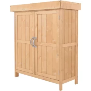 Outsunny Wooden Garden Shed Double Door Tool Storage House, 74x43x88cm, Natural