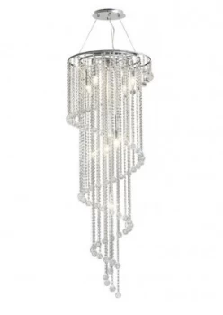 Ceiling Pendant Spiral 9 Light Polished Chrome, Crystal