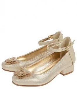 Monsoon Girls Fluttering Butterfly Mini Heel Shoes - Gold, Size 8 Younger