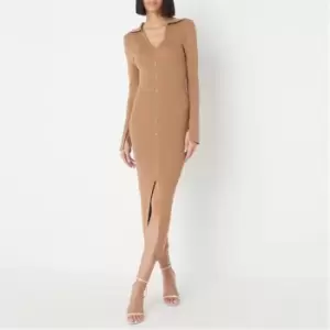 Missguided Button Front Rib Knit Midaxi Dress - Brown