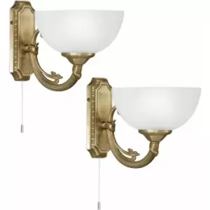 2 pack Wall Light Colour Bronzed Cast Metal Shade White Satin Glass E14 1x40W