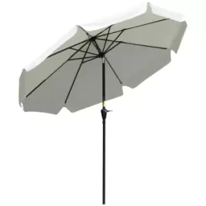 Outsunny 2.7M Patio Umbrella Garden Parasol With Crank Ruffles 8 Ribs - White