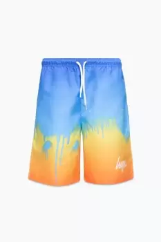 Red Sunset Drip Script Swim Shorts