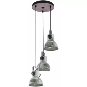 Hanging Ceiling Pendant Light Black & Raw Steel 3x 40W E27 Industrial Feature