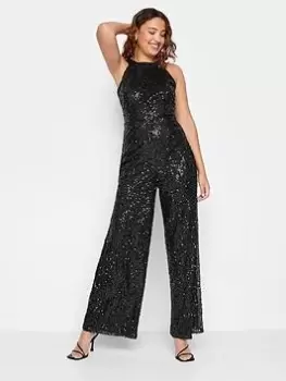 Long Tall Sally Long Tall Sally Halter Neck Sequin Jumpsuit, Black, Size 22-24, Women