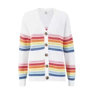 Yumi White Rainbow Stripe Knitted Cardigan - White