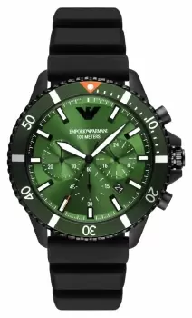 Emporio Armani AR11463 Mens Green Dial Black Silicone Watch