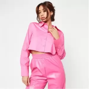 Missguided Button Padded Shoulder Cropped Shirt - Pink