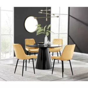 Furniture Box Palma Black Semi Gloss Round Dining Table and 4 Mustard Pesaro Black Leg Chairs