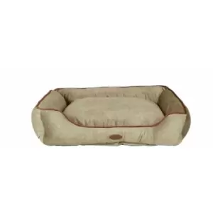 Medium Pet Bed Taupe with Pink Trim - Brown - Charles Bentley