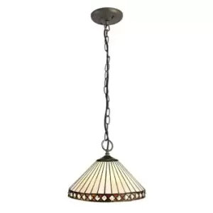 3 Light Downlighter Ceiling Pendant E27 With 30cm Tiffany Shade, Amber, Crystal, Aged Antique Brass - Luminosa Lighting